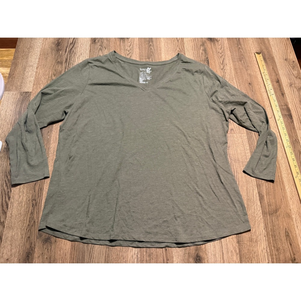 Terra & Sky Shirts Women Size 2X Olive Branch Heather Top Long Sleeve V-Neck